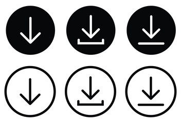 Download icon set.Stream down website button collection.Round down arrow line icon for apps and websites collection.Vector illustration