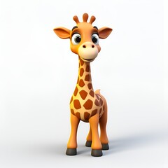 Adorable 3D Giraffe Cartoon Icon on White Background