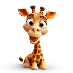 Adorable 3D Giraffe Cartoon Icon on White Background