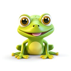 Cute 3D Frog Cartoon Icon on White Background