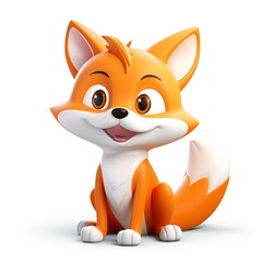 Obraz premium Cute 3D Fox Cartoon Icon on White Background