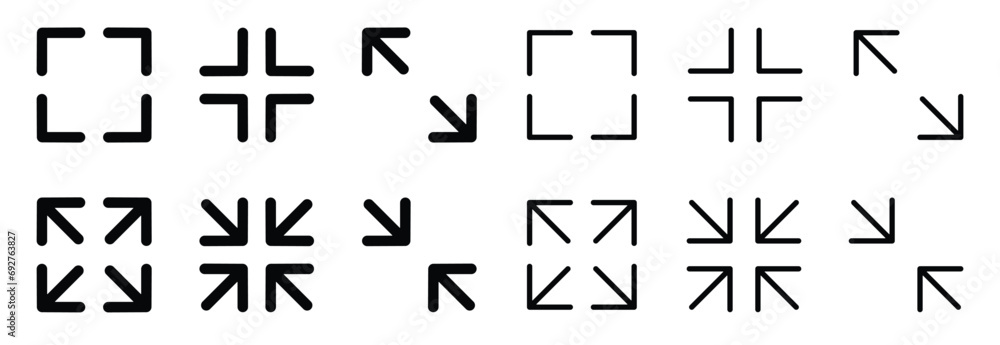 Poster full screen icons set vector.full screen icon set. maximize and minimize. video size. screen size.fu