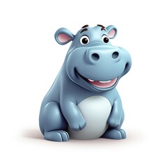 Naklejka premium Cute 3D Hippopotamus Cartoon Icon on White Background