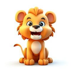 Obraz na płótnie Canvas Charming 3D Lion Cartoon Icon on White Background