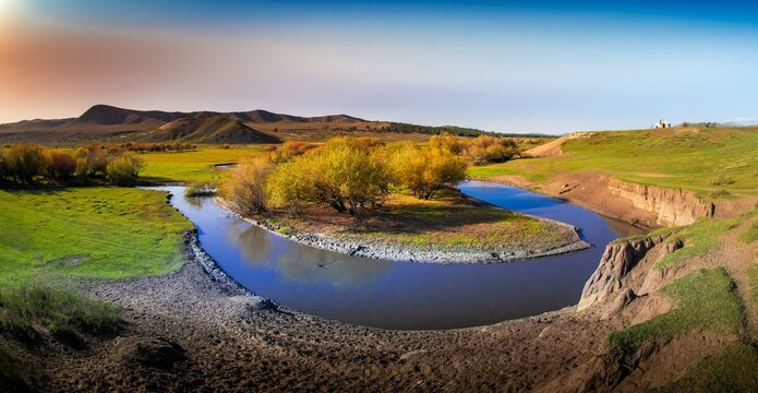 Autumn on the Sharin gol River in Darkhan Province, Mongolia, Asia