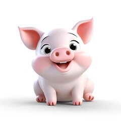 Obraz na płótnie Canvas Cute 3D Pig Cartoon Icon on White Background