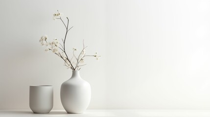 An image of a white empty interior decorated with a clean white vase.