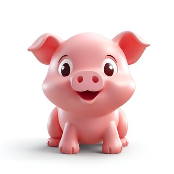Cute 3D Pig Cartoon Icon on White Background
