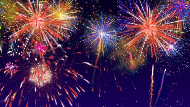 fireworks in the night sky. Seamless loop ready digital animation