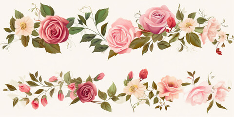 Pink Roses on White Background