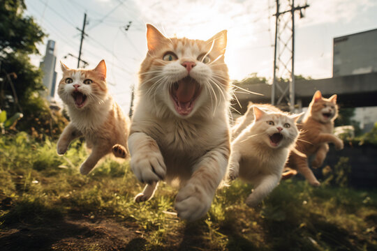 Cats in Mid-Air Merriment