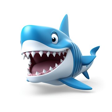 Cute Cartoon Shark Icon on White Background