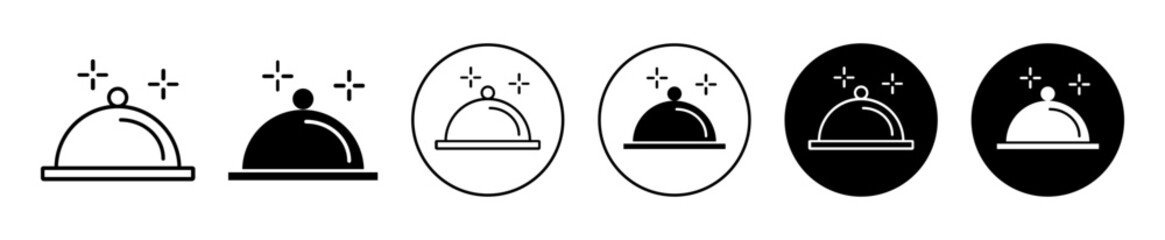 Food platter serving icon. restaurant hotel food serving meal platter at dinning table for butler buffet lunch dinner logo vector. food platter dish tray cover use by catering service symbol set.  - obrazy, fototapety, plakaty