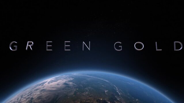 Green gold 3D title animation on the planet Earth background