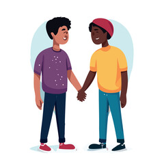 Vector de una pareja interracial de hombres enamorados y cogidos de la mano, Orgullo Gay.