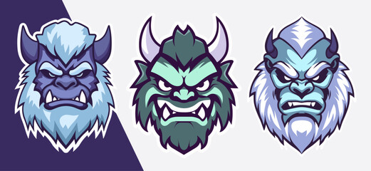 Set of Monster Head Logo Mascots for Esports and Sport, Featured on Stickers, T-shirts, Vector Cartoon Illustrations