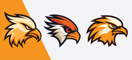 Set of Orange Eagle and Bird Icons for Esports and Sports, Perfect for Stickers, T-shirts, and Vector Cartoon Illustrations