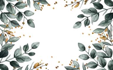 Herbal eucalyptus leaves frame isolated on a white transparent background, png.  Greenery wedding simple minimalist border. Watercolor style card. 