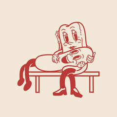 Sausage and bread vintage cartoon illustration