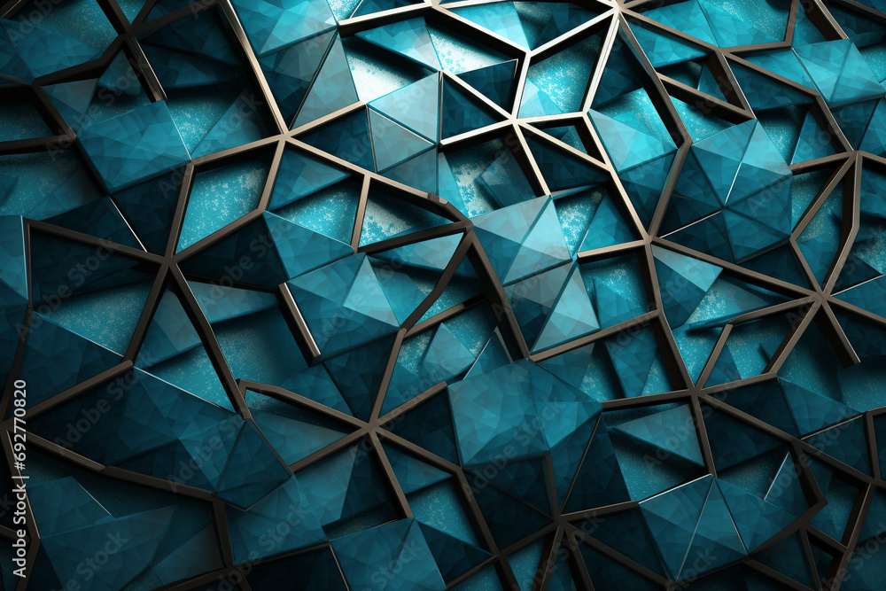 Wall mural a 3d array of geometric tessellations in hues of turquoise and silver, creating an optical illusion 