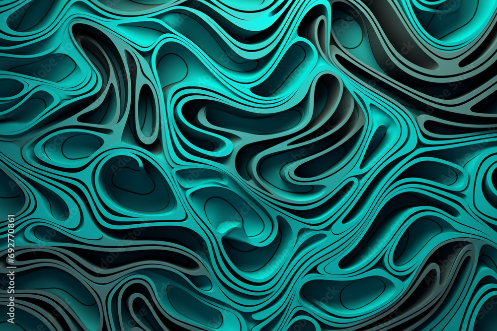 Wall mural a 3d composition of intricate geometric patterns in a blend of turquoise and platinum, creating a me