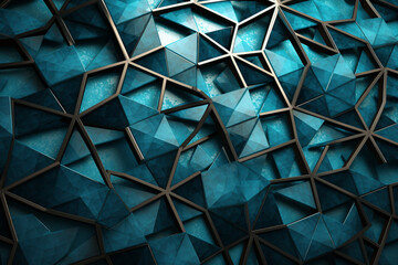 A 3D array of geometric tessellations in hues of turquoise and silver, creating an optical illusion against a background reminiscent of a starry sky.
