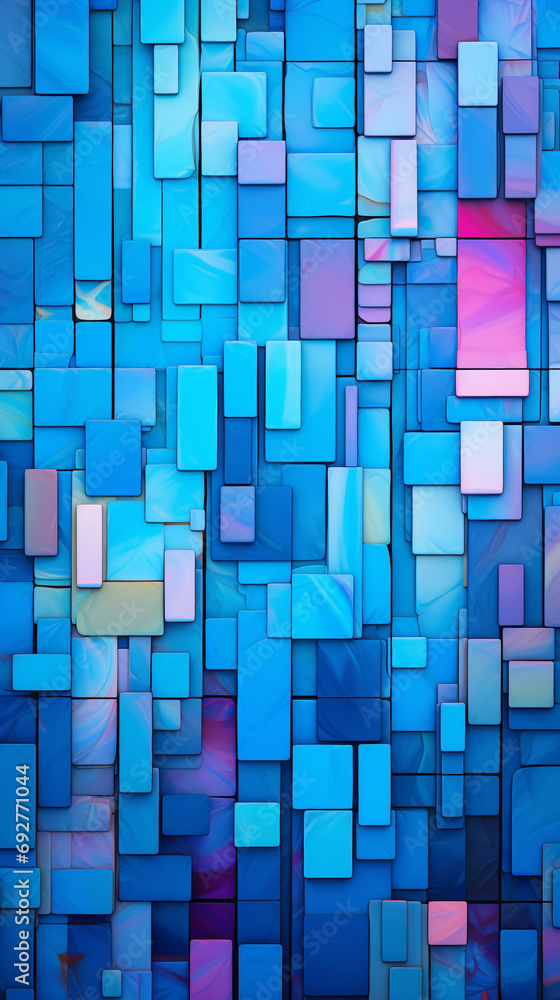 Wall mural a complex 3d abstract mosaic with intricate color interplays and dynamic contrasts, reformatted to a