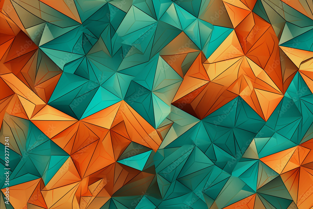 Canvas Prints a complex array of geometric tessellations in vibrant hues of tangerine and mint, forming an intrica