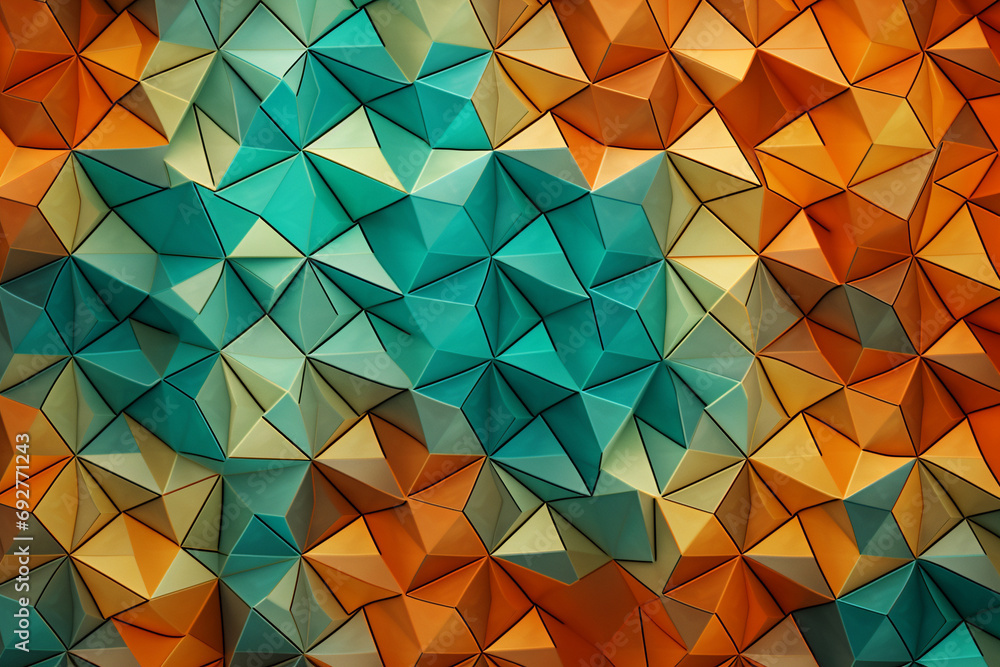 Canvas Prints a complex array of geometric tessellations in vibrant hues of tangerine and mint, forming an intrica