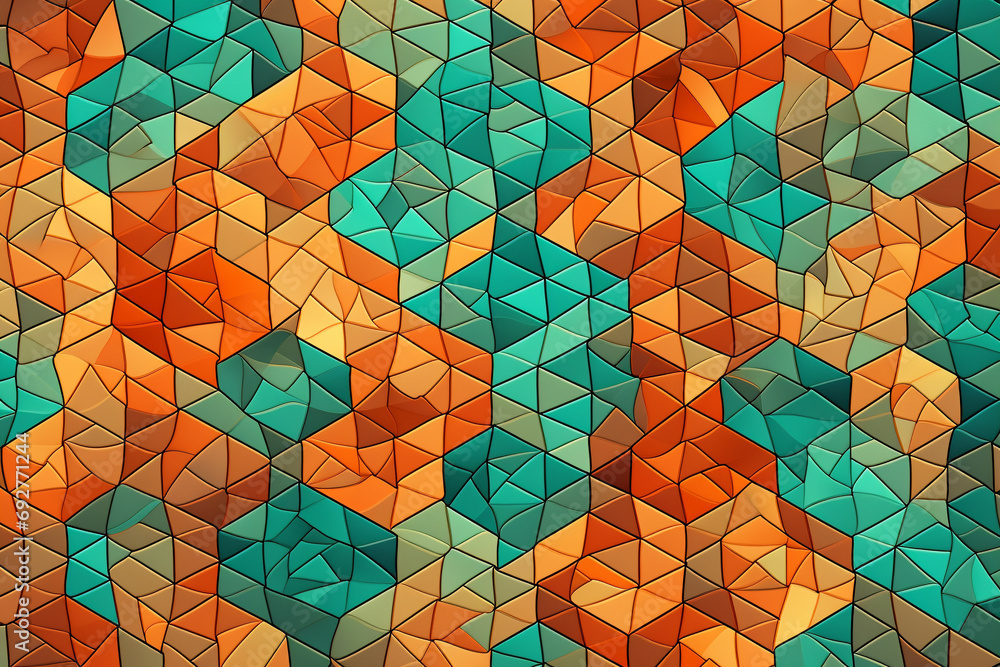 Canvas Prints a complex array of geometric tessellations in vibrant hues of tangerine and mint, forming an intrica