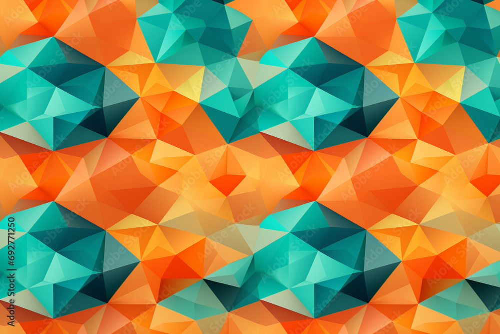 Wall mural a complex array of geometric tessellations in vibrant hues of tangerine and mint, forming an intrica