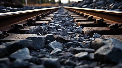 Foto op Plexiglas Image of a railway track on a gravel rock ground. © kept