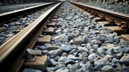 Image of a railway track on a gravel rock ground.