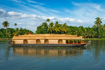 Tourism attraction of Kerala - tourist houseboat in Kerala backwaters. Kerala, India