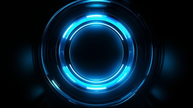 Image of futuristic neon blue geometric circle radiates a vibrant glow.