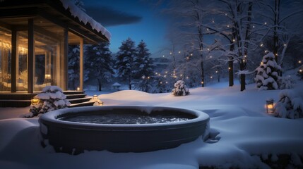 Image of spa center on winter background.