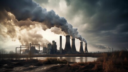 Industrial landscape power plant on brown coal. - obrazy, fototapety, plakaty