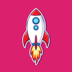 Free vector flying rocket cartoon to the moon illustration. transportation technology element set