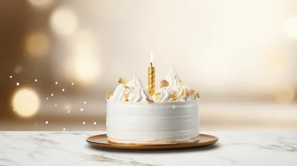 Tuinposter frosting birthday cake food illustration party sweet, bakery vanilla, candles candles frosting birthday cake food © vectorwin