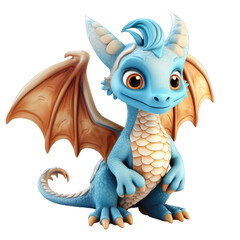 3d model cute dragon toy isolated on transparent or white background, png