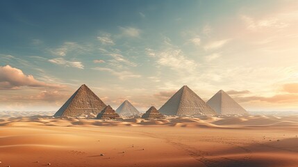 Fototapeta na wymiar Egyptian Pyramids On The Background Of The Desert Sands