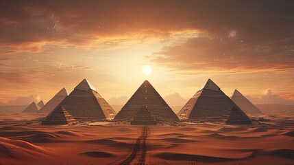 Fototapeta na wymiar Egyptian Pyramids On The Background Of The Desert Sands