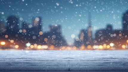 empty city background with bokeh and snow