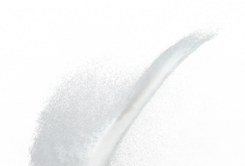 Million of white sand explosion, Photo image of falling down shower snow, heavy snows storm flying. Freeze shot on black background isolated overlay. Tiny Fine Salt sands as particle science