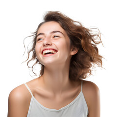 Happy young woman with beautiful smile isolated on transparent background Generative AI	