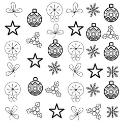 Christmas pattern  snow balls set  illustrations of lots of Christmas icons. Seamless Christmas winter background. vector illustration