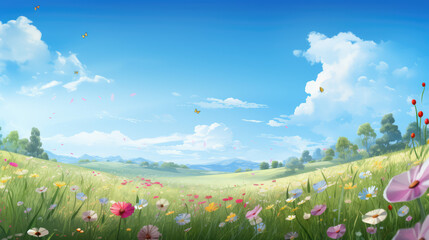 spring meadow with flowers landscape background