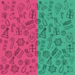 Christmas pattern  illustrations of lots of Christmas icons. Seamless  star snow ball leaf gift santa Christmas winter background. 