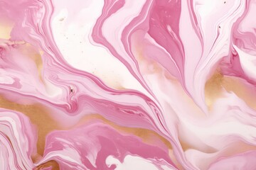 Beautiful cute pink fluid art. Pink gold white abstract art. Colorful marble illustration pattern. Generative AI.