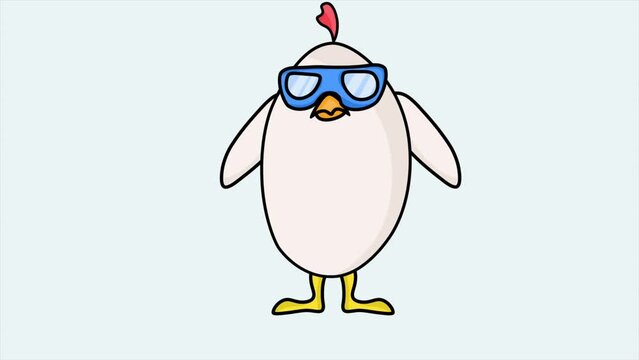Funny Cartoon Character Hen Looking Around Cool Style